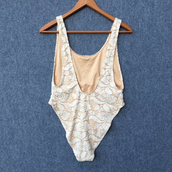 Forever 21 Swimsuit Medium Cream Lace Crochet Cheeky Coquette Boho - Picture 2 of 11